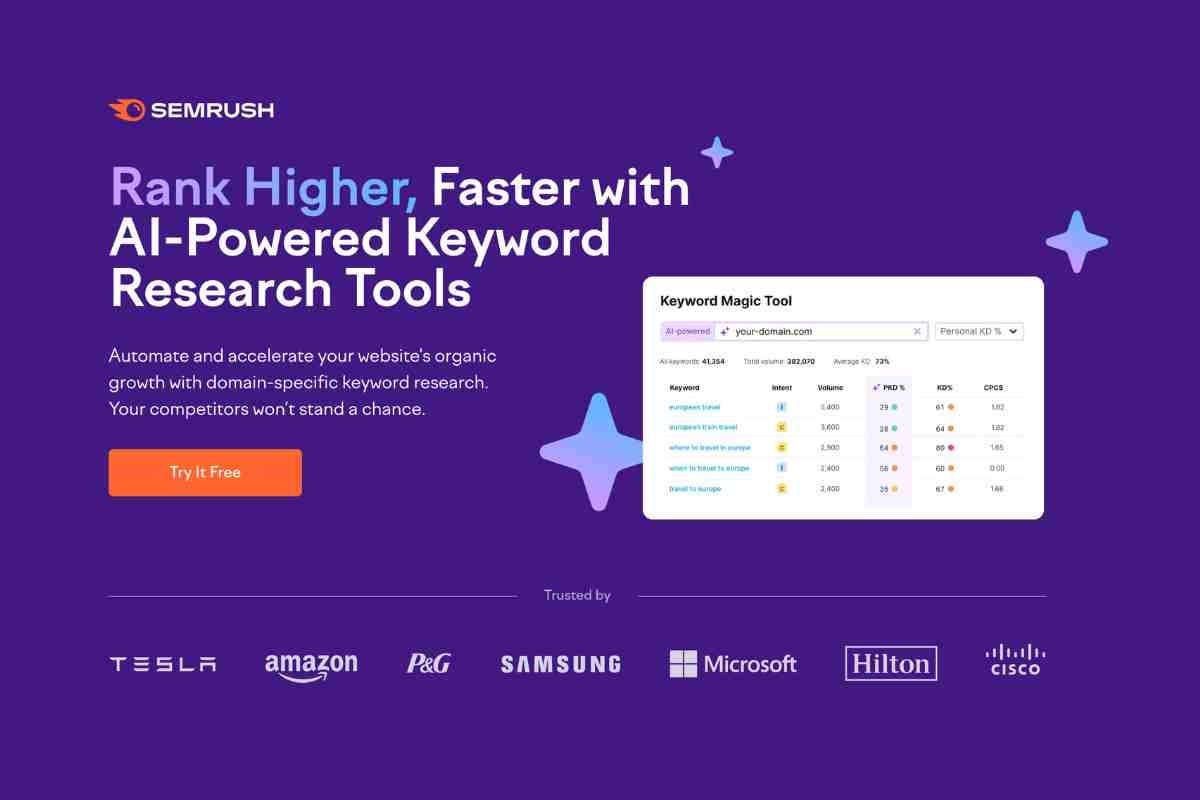 SEMrush keyword research tool